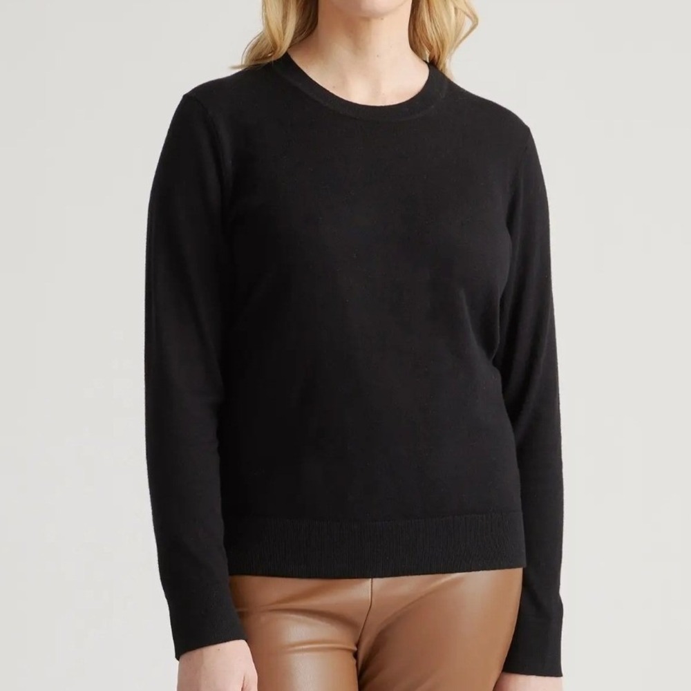 Quince Womens L Black Cotton Cashmere Crewneck Lightweight Minimal Sweater Top